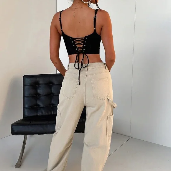 Women's Black Corset Cutout Tank Top - Picture 5 of 6